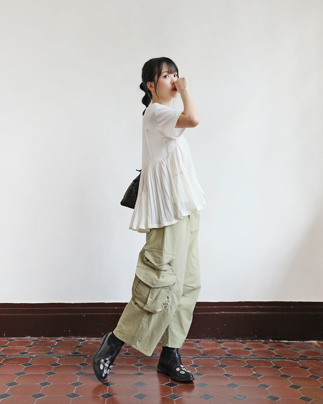 Mix Fabric Pleated Top (3 colors)
