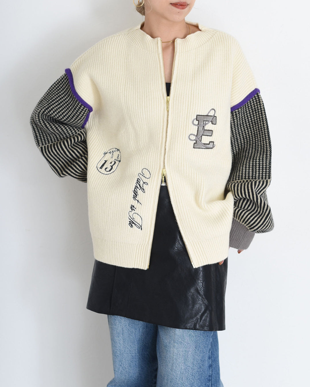 Embroidery Zip Up Cardigan (2 color)