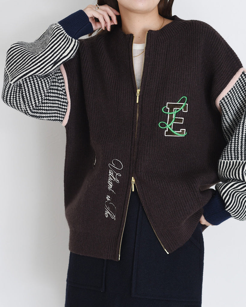 Embroidery Zip Up Cardigan (2 color)