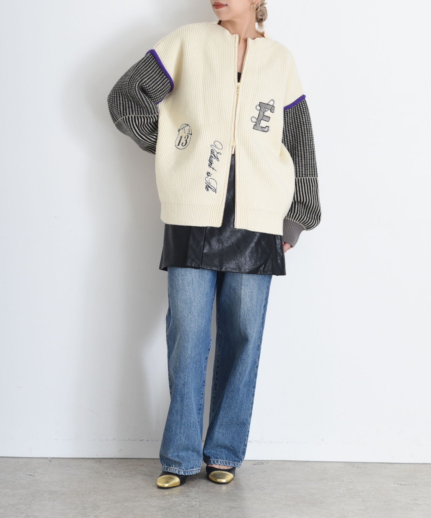 Embroidery Zip Up Cardigan (2 color)