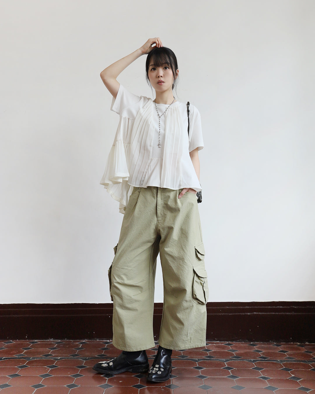 Mix Fabric Pleated Top (3 colors)