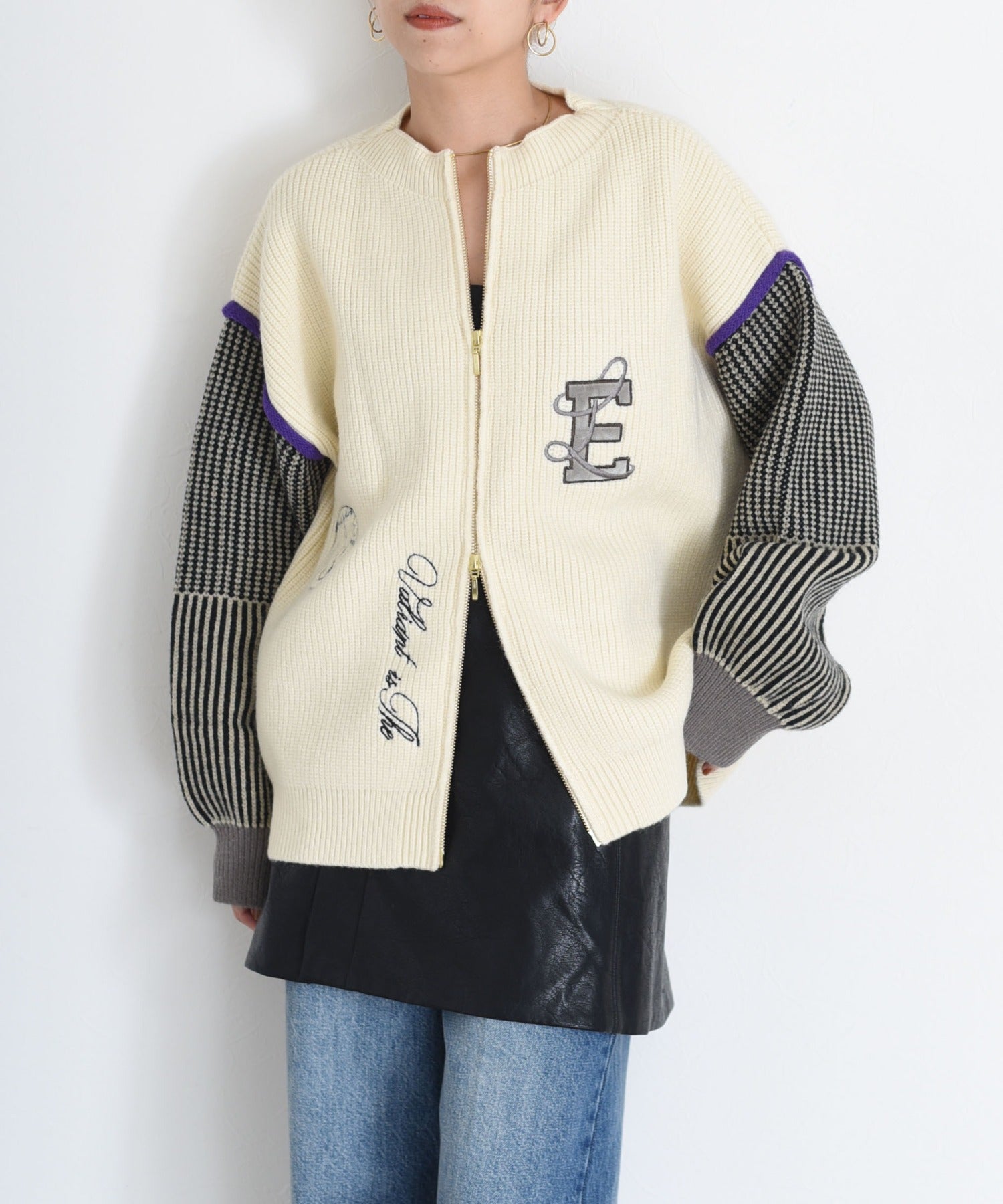 Embroidery Zip Up Cardigan (2 color)