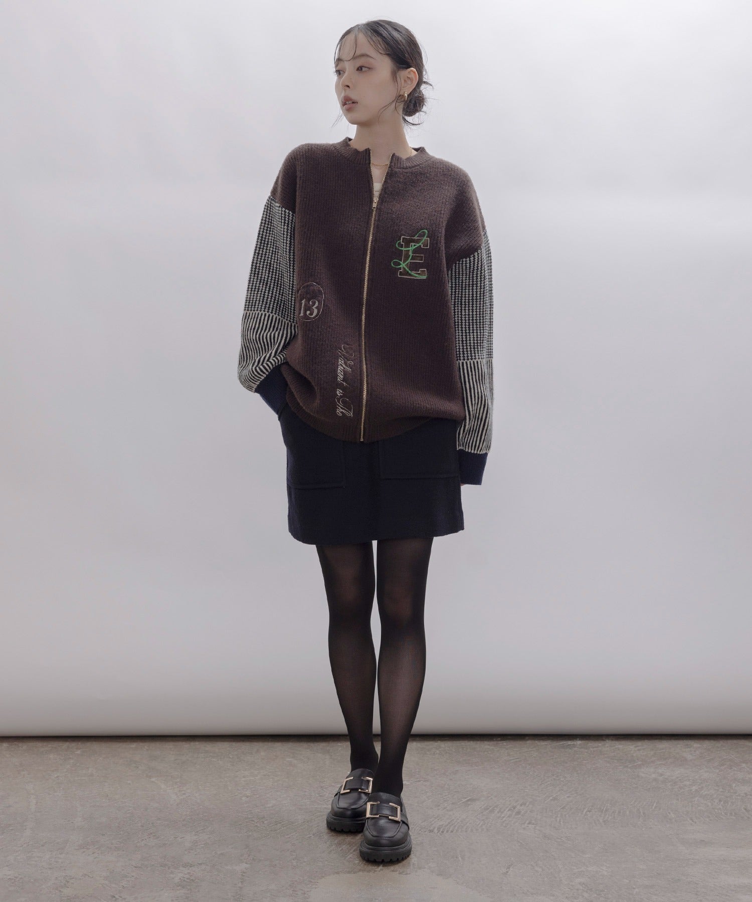 Embroidery Zip Up Cardigan (2 color)