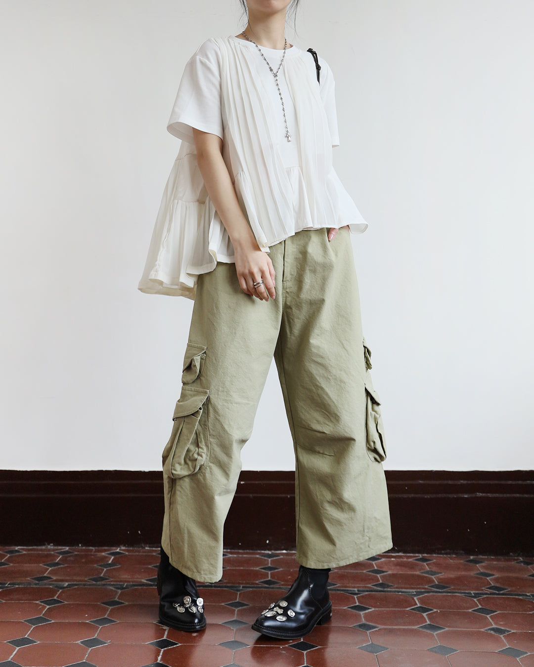 Mix Fabric Pleated Top (3 colors)