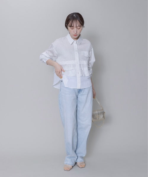 Ruffle Layer Pinstriped Shirt (2 Color)