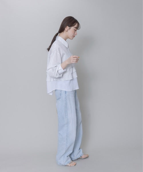 Ruffle Layer Pinstriped Shirt (2 Color)