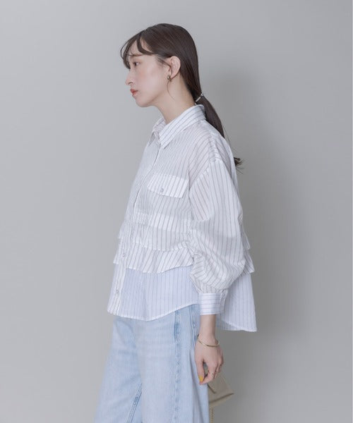 Ruffle Layer Pinstriped Shirt (2 Color)