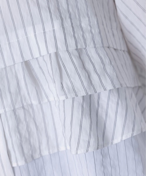 Ruffle Layer Pinstriped Shirt (2 Color)