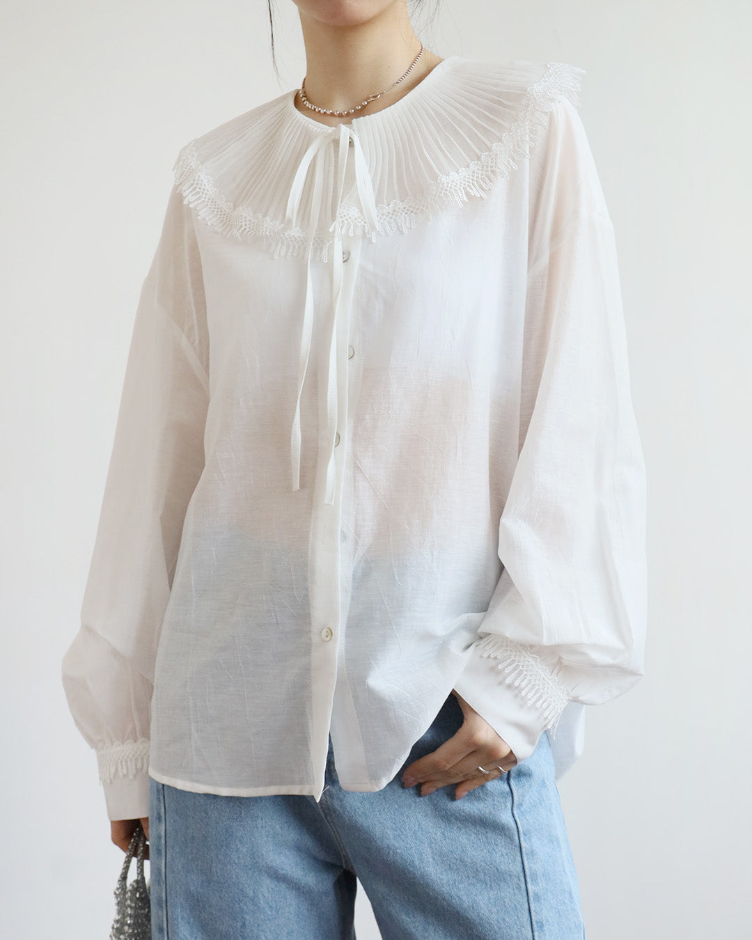 Mesh Pleated Collar Shirt