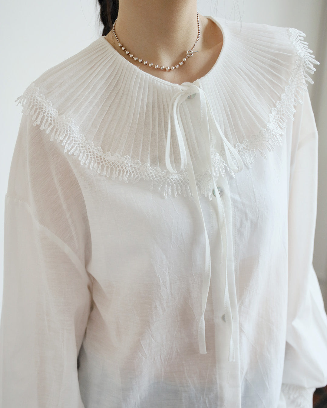 Mesh Pleated Collar Shirt