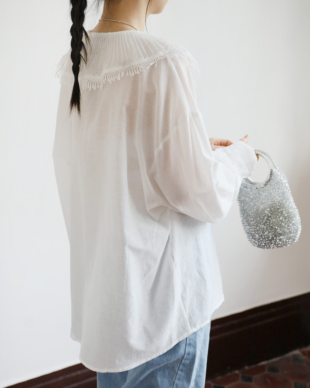 Mesh Pleated Collar Shirt