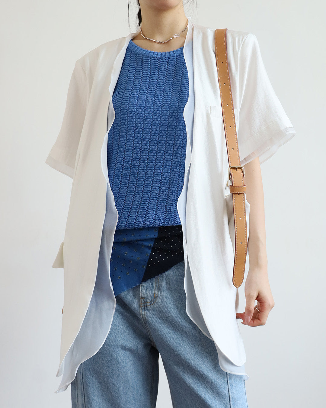 Mesh Layer Collarless Blazer (2 Colors)
