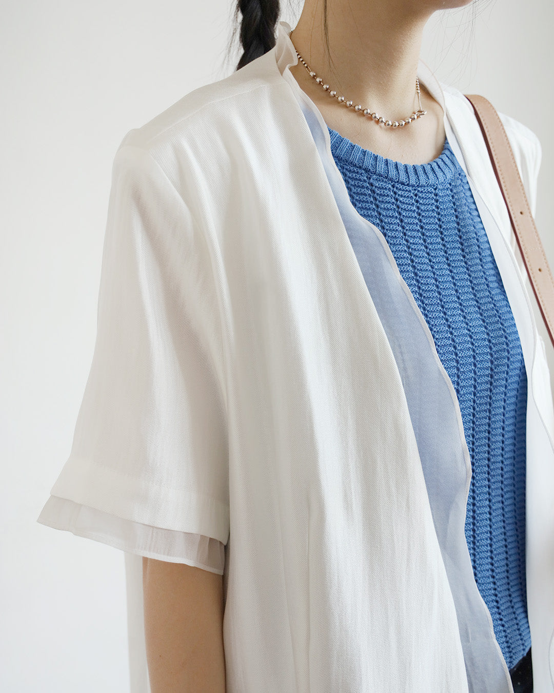 Mesh Layer Collarless Blazer (2 Colors)