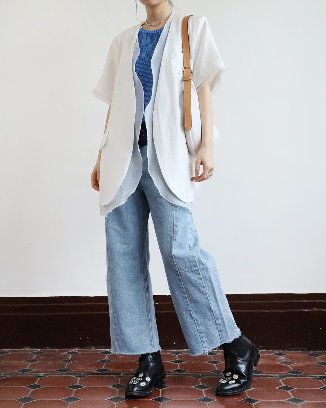 Mesh Layer Collarless Blazer (2 Colors)