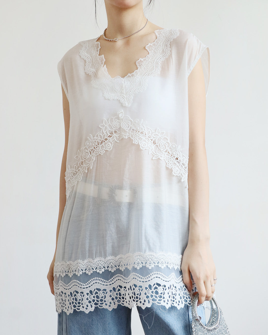 Crochet Trim Longline Vest