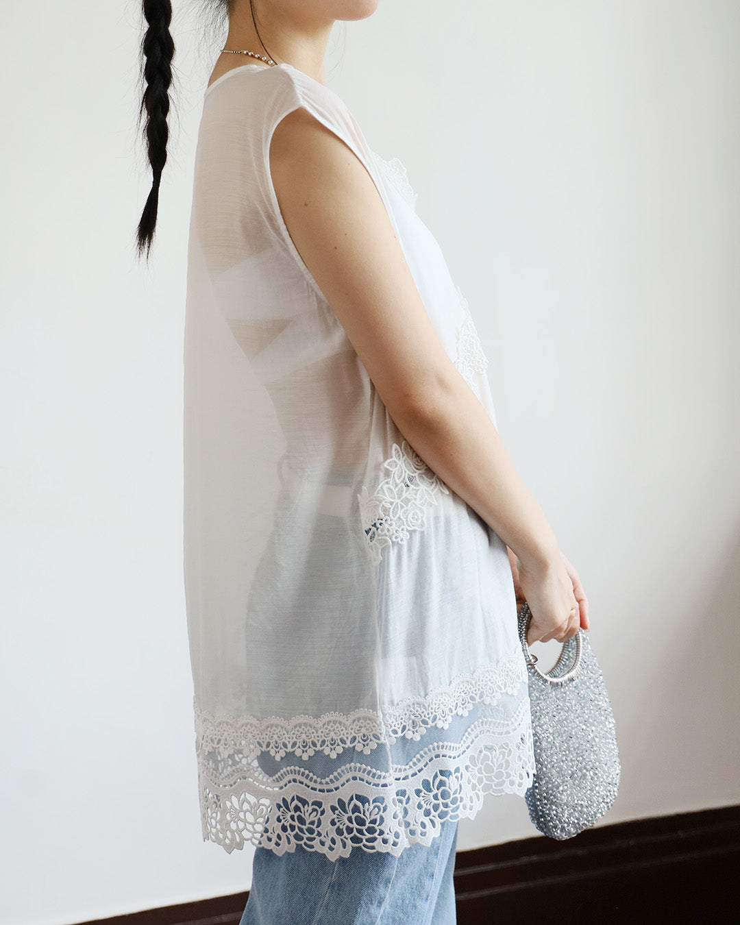 Crochet Trim Longline Vest