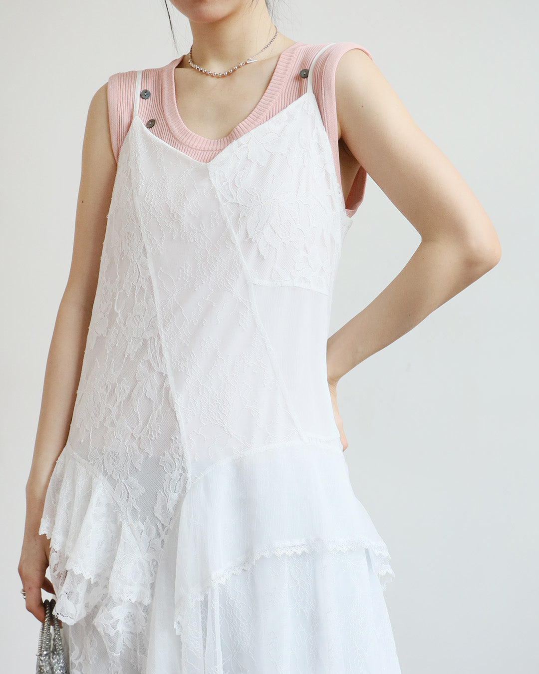 Lace Patchwork Ruffle Layer Dress ( 2 Colors)