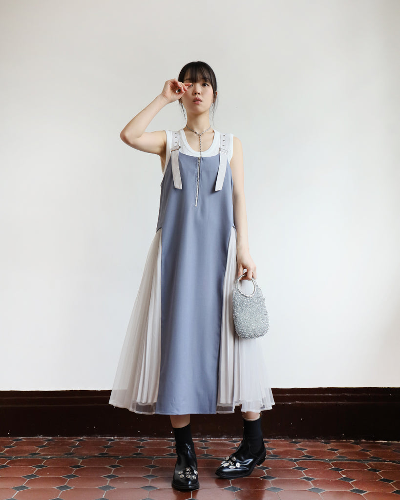 Japan Brand - Side Mesh Pleated Pinafore Dress