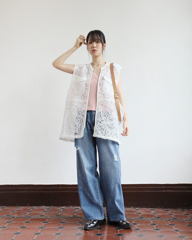 Japan Brand - Rope Embroidery Lace Drawstring Vest