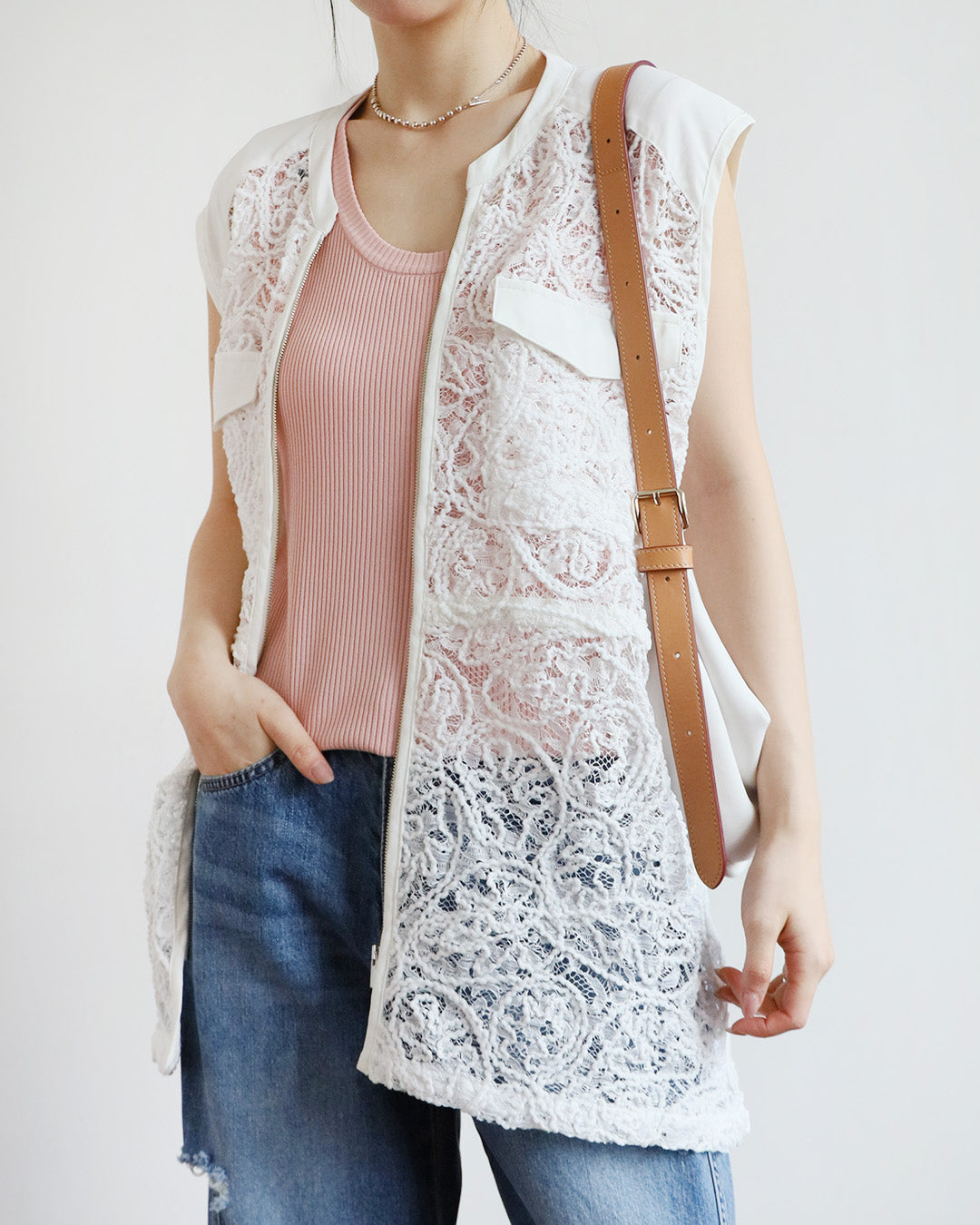 Japan Brand - Rope Embroidery Lace Drawstring Vest