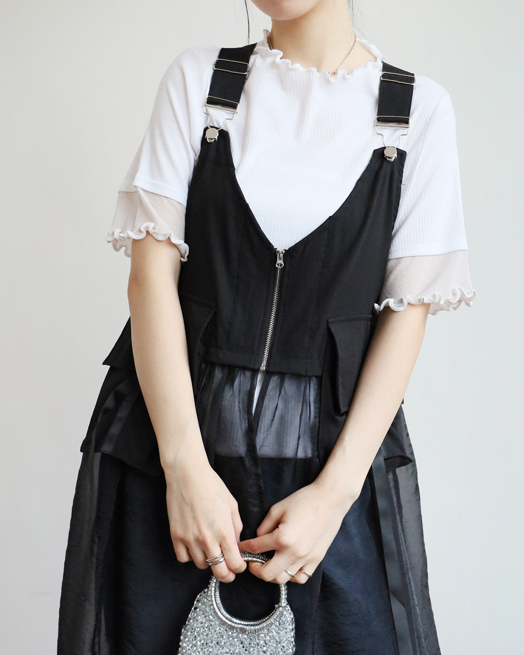 Japan Brand - Mix Fabric Ribbed Top (4 Colors)