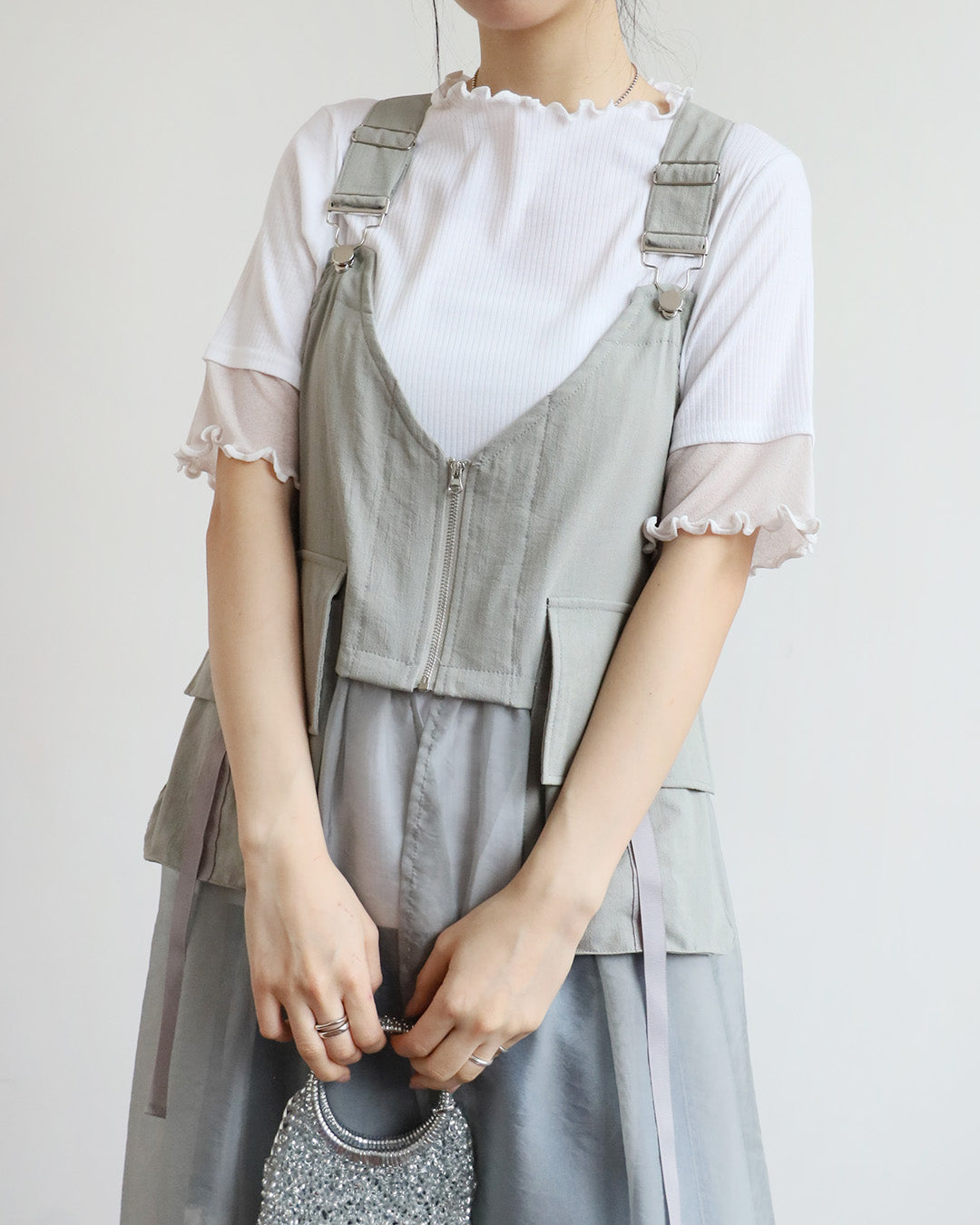 Japan Brand - Mix Fabric Ribbed Top (4 Colors)