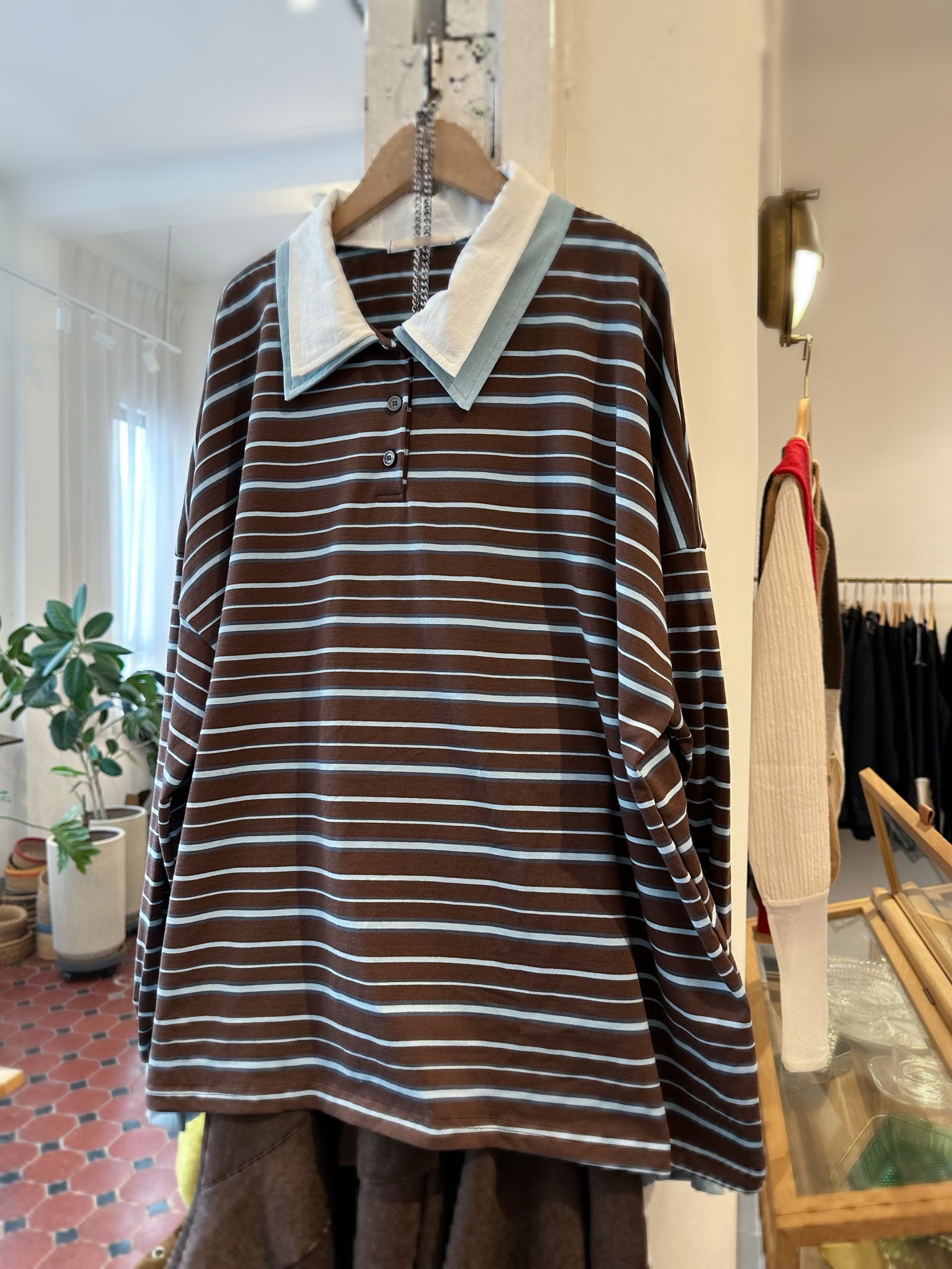 Double Collar Striped Polo Shirt (2 color)