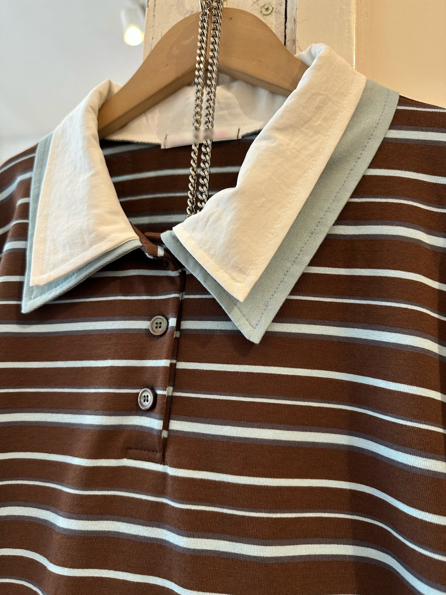 Double Collar Striped Polo Shirt (2 color)