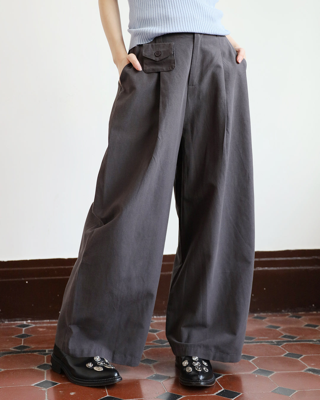 Wide Leg Pants w/ Micro Waist Bag (2 colors)