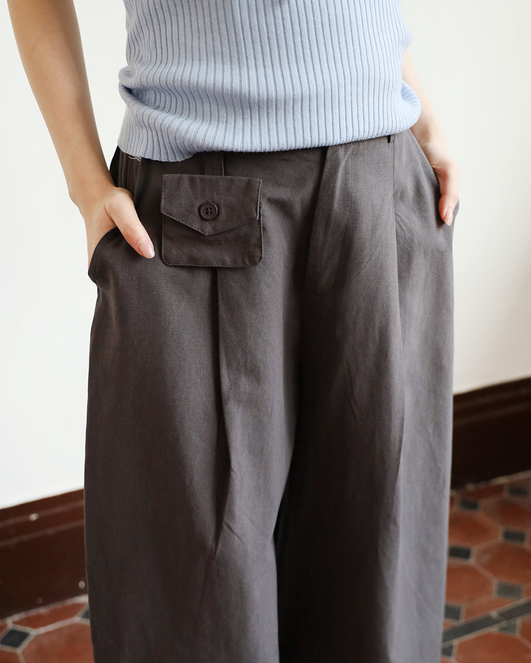 Wide Leg Pants w/ Micro Waist Bag (2 colors)