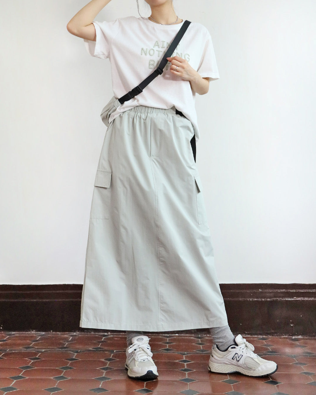 Embroidered Tee + Cargo Skirt + Bag (Set) (2 colors)
