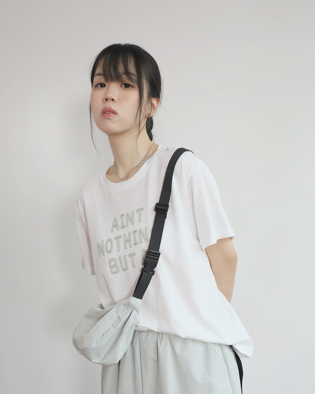 Embroidered Tee + Cargo Skirt + Bag (Set) (2 colors)