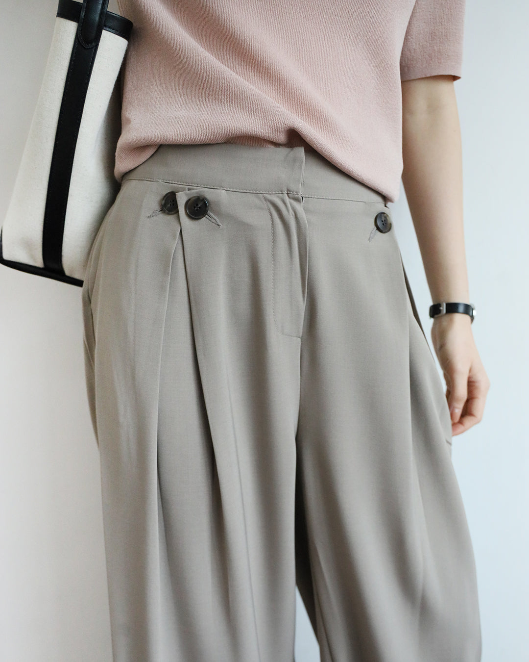 Button Details Pleated Pants (3 color) (Size S-L)