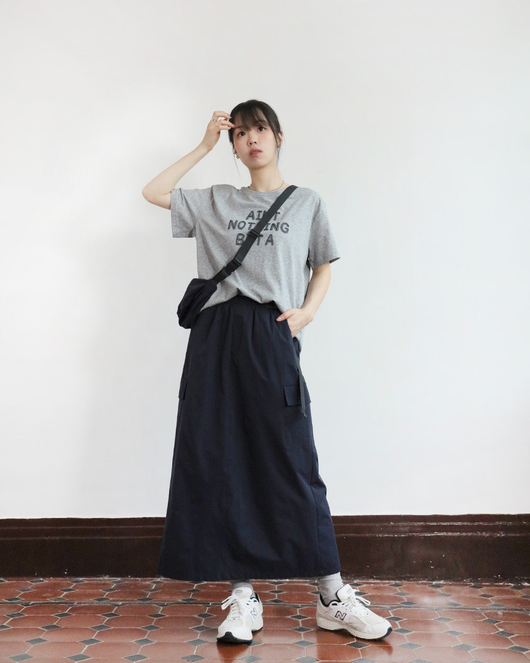 Embroidered Tee + Cargo Skirt + Bag (Set) (2 colors)