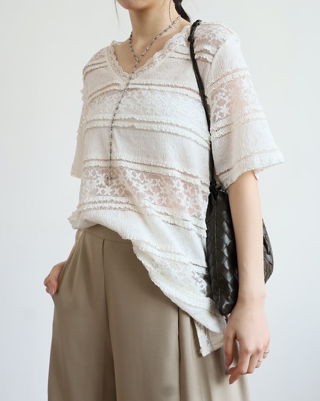 V-Neck Lace Trim Top (2 colors)