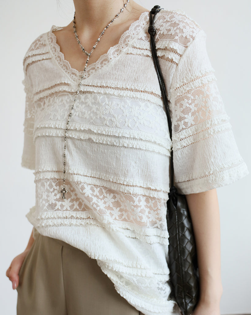 V-Neck Lace Trim Top (2 colors)