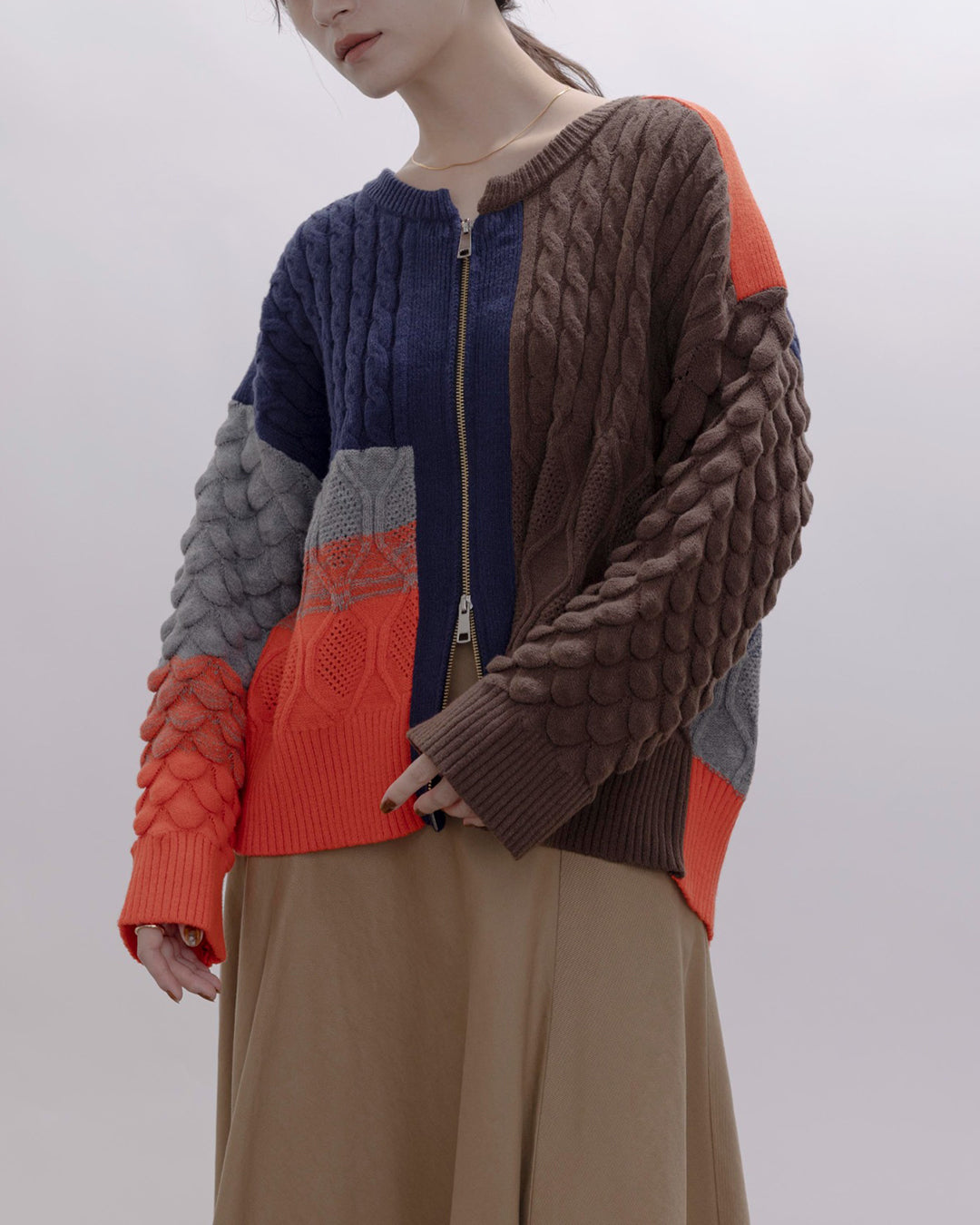 Cable Knit Zip Up Cardigan (2 color)