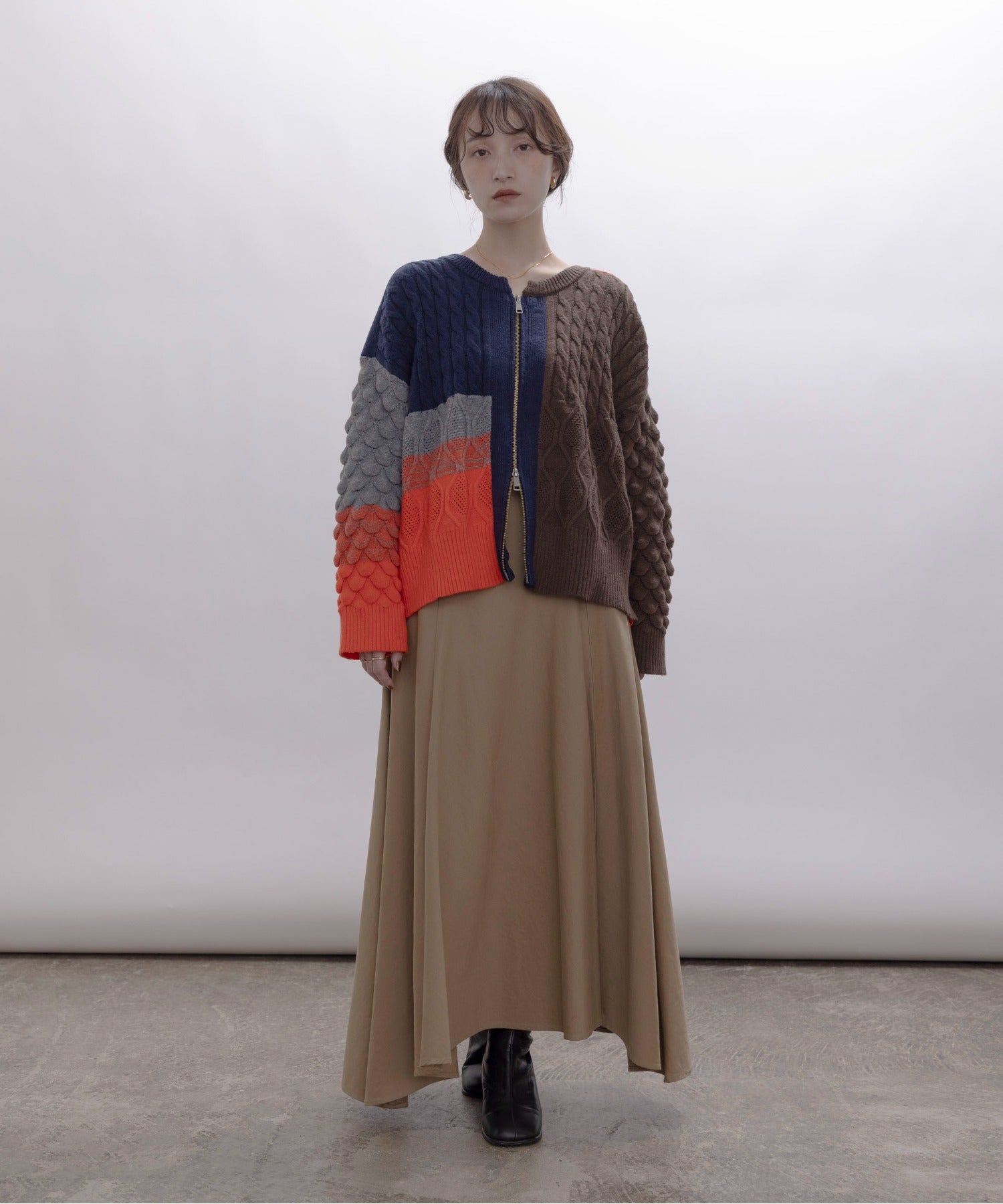 Cable Knit Zip Up Cardigan (2 color)