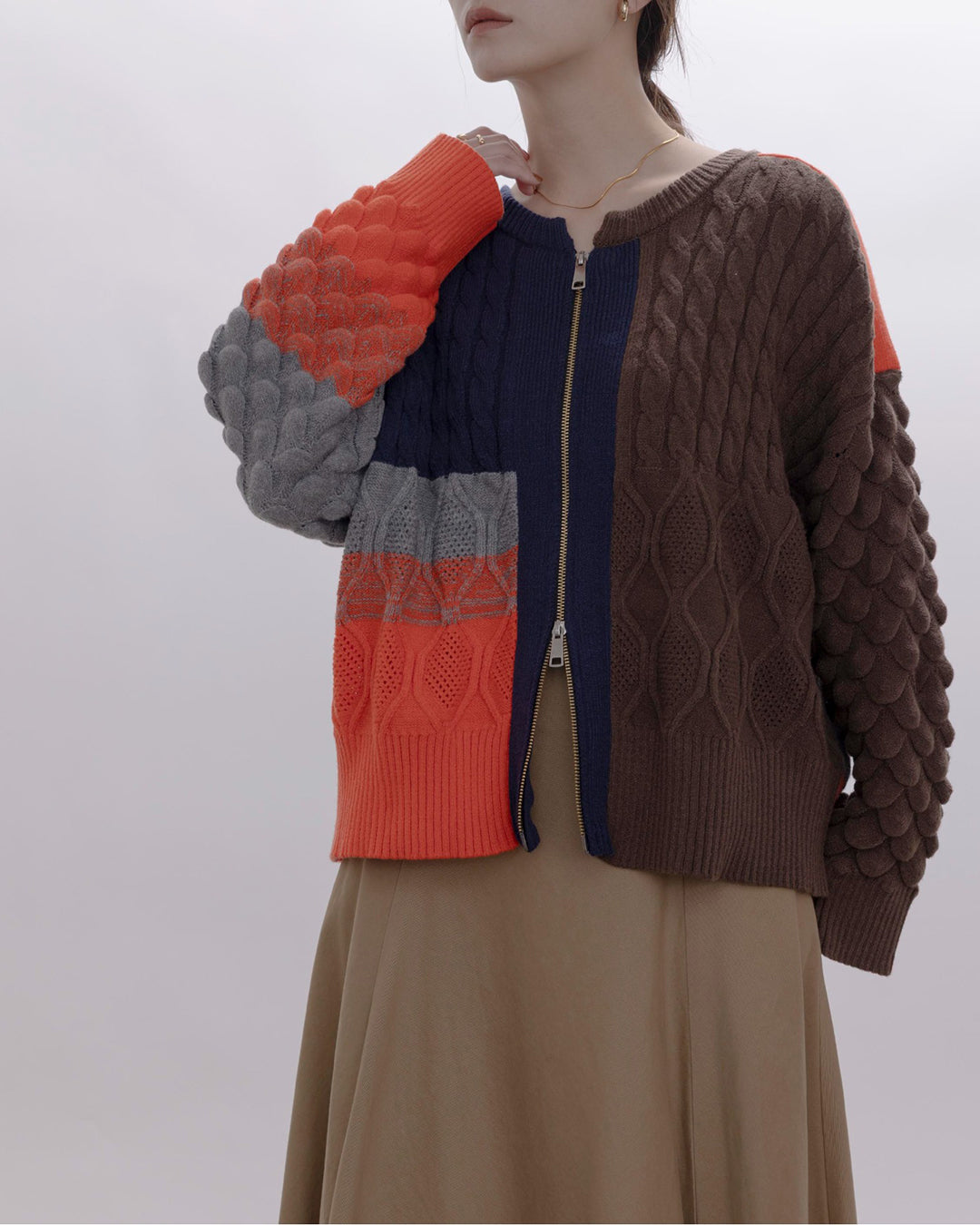 Cable Knit Zip Up Cardigan (2 color)