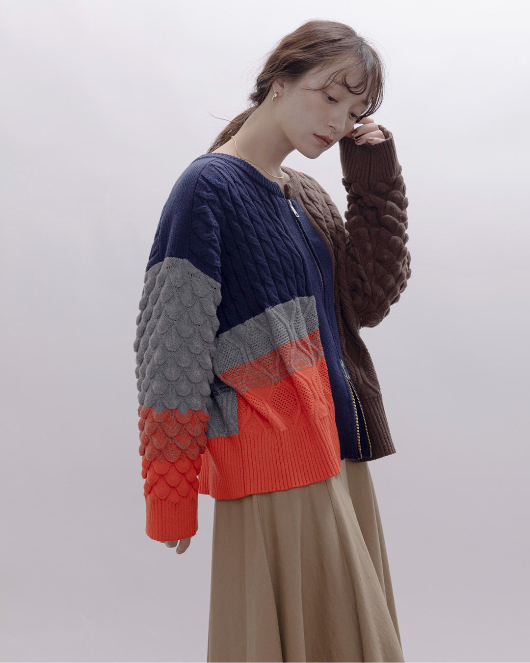 Cable Knit Zip Up Cardigan (2 color)