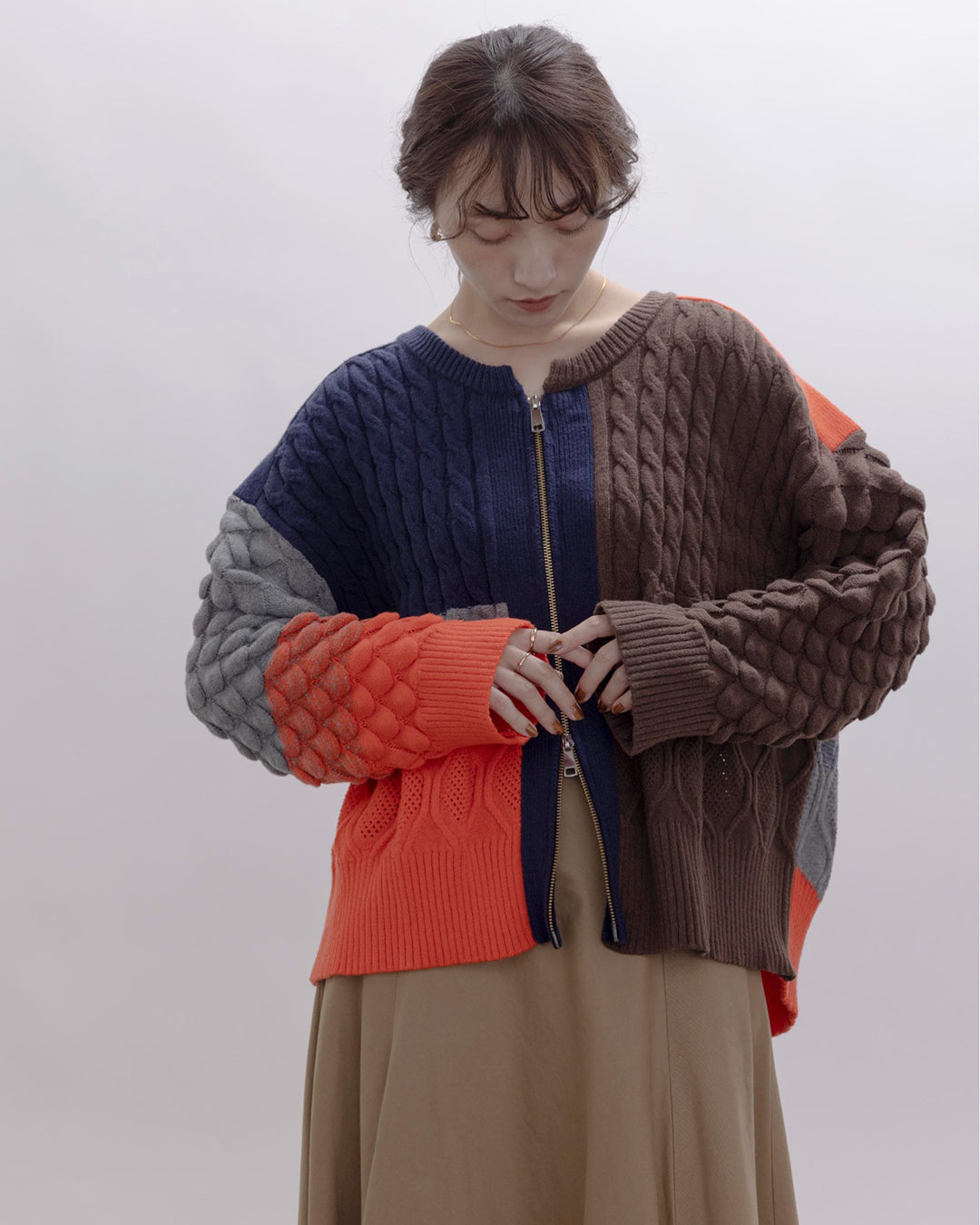 Cable Knit Zip Up Cardigan (2 color)