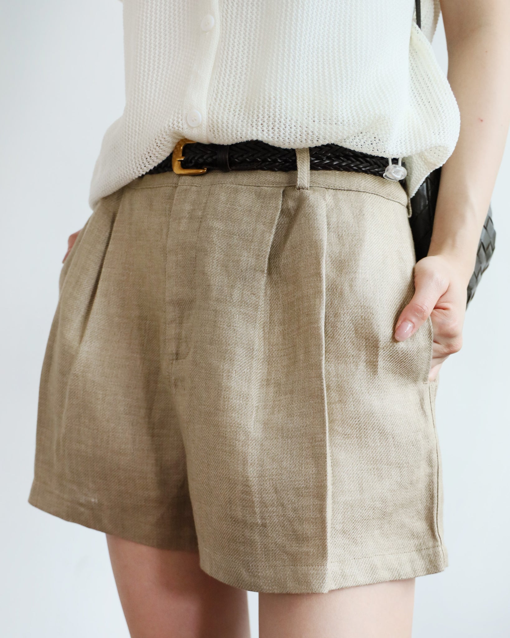 *Belted Linen Shorts (Size S-XL)