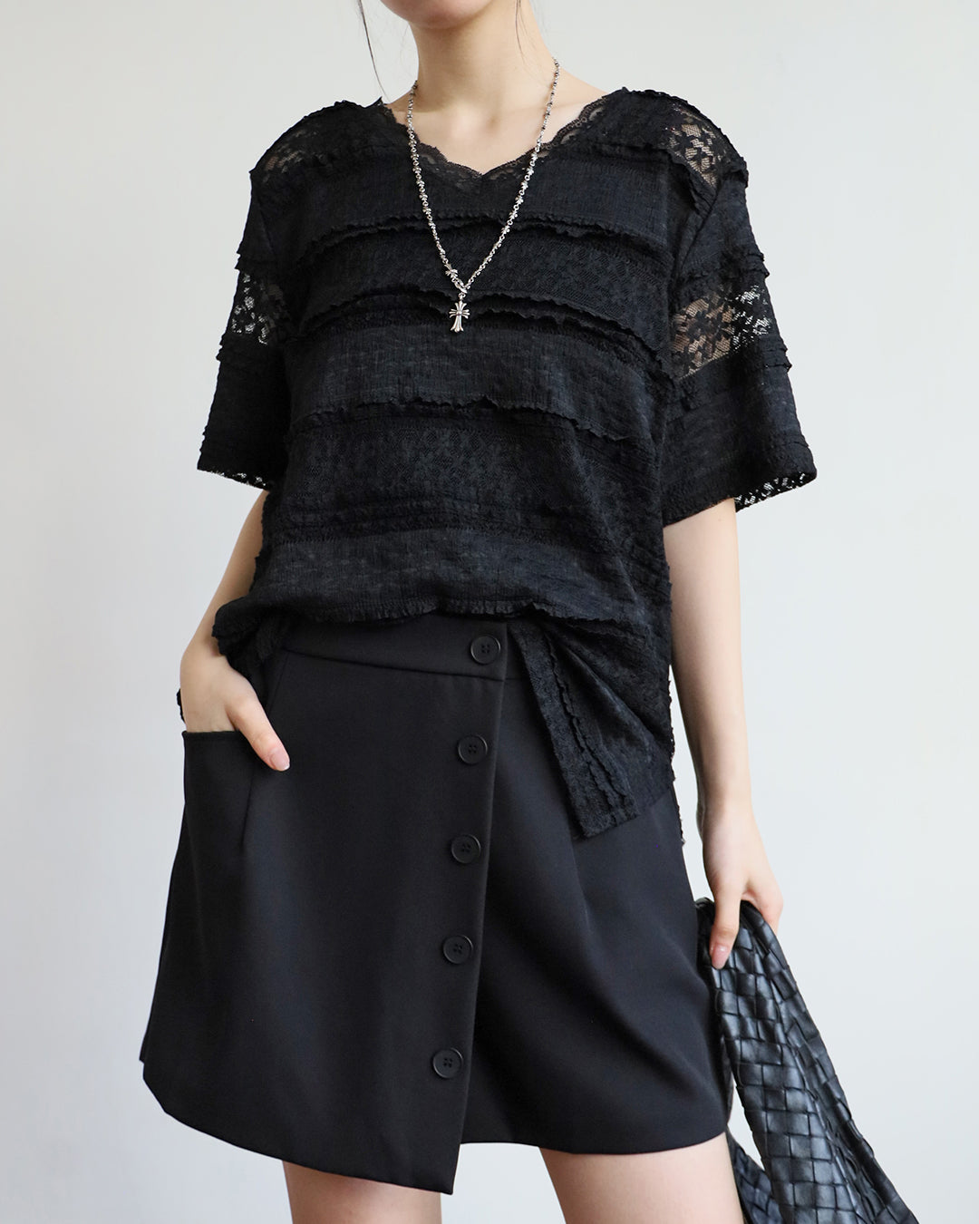 V-Neck Lace Trim Top (2 colors)