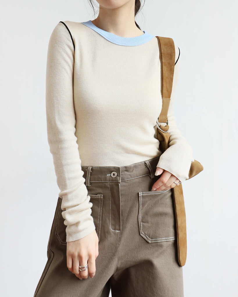 Contrast Collar Knit Top (4 color)