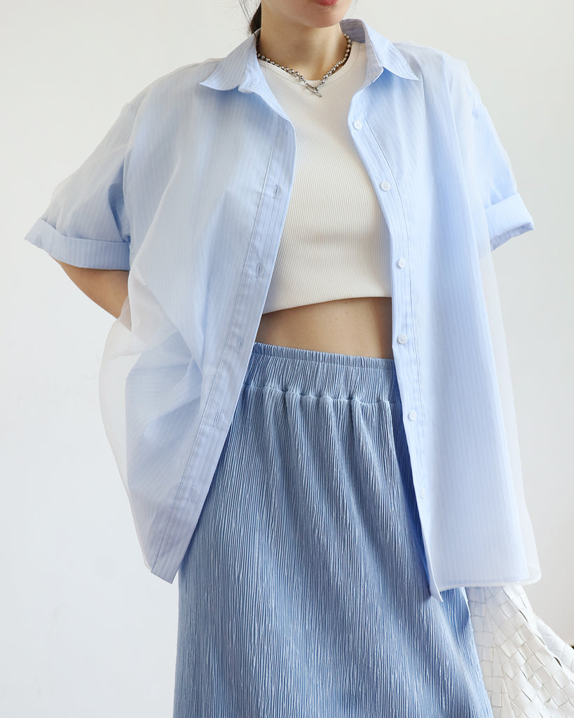 Mesh Layer Pinstripe Shirt (3 colors)