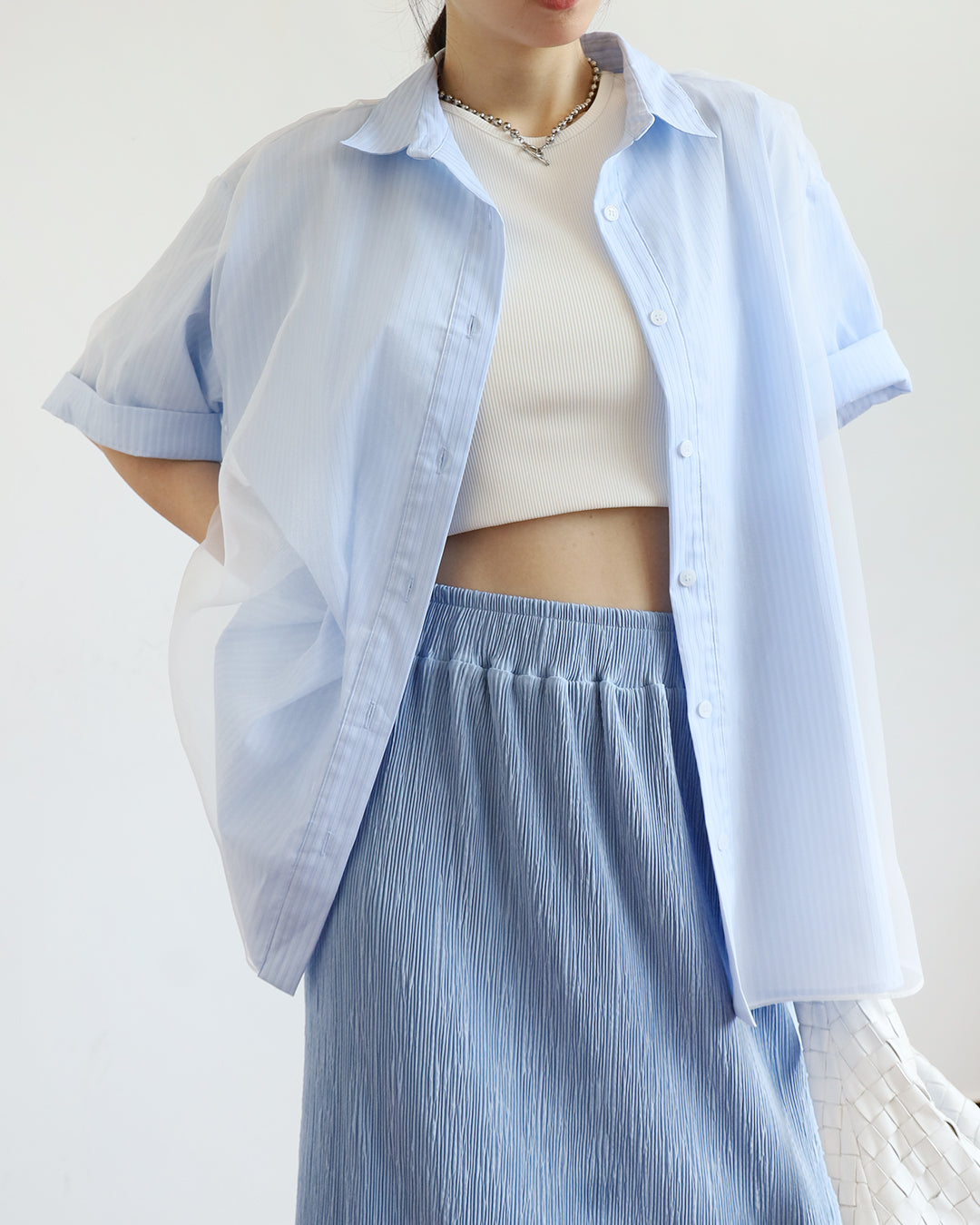 Mesh Layer Pinstripe Shirt (3 colors)