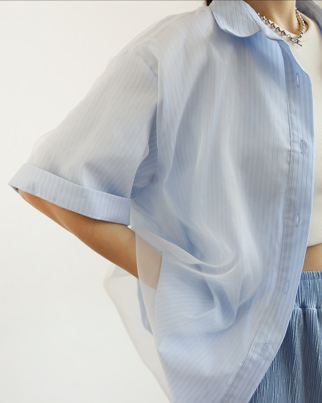 Mesh Layer Pinstripe Shirt (3 colors)
