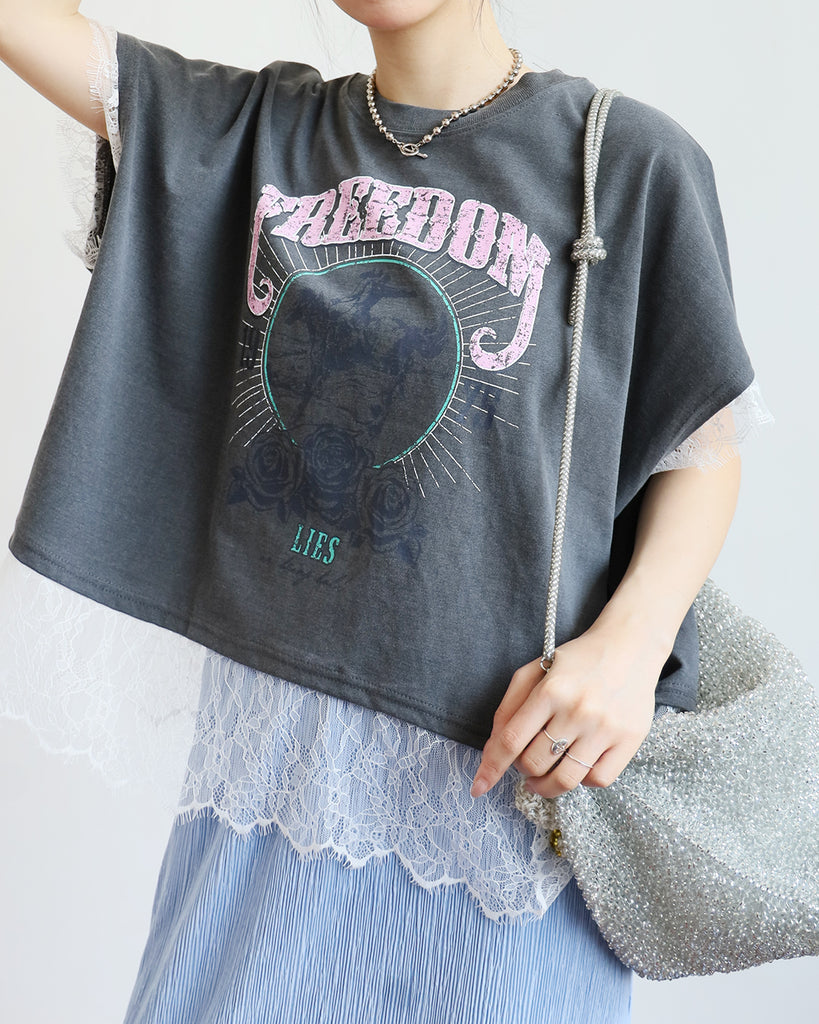 Lace Layer Printed Tee