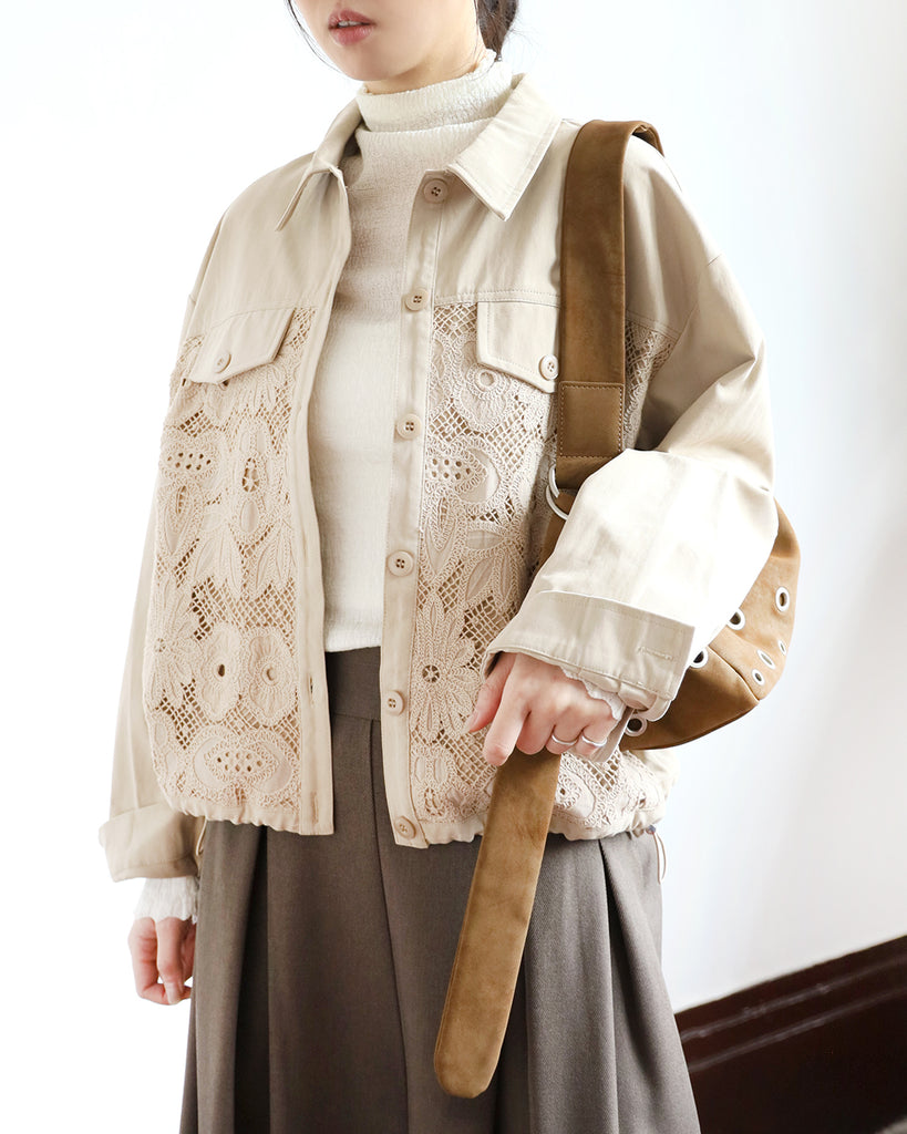 Mix Fabric Embroidery Jacket (2 color)