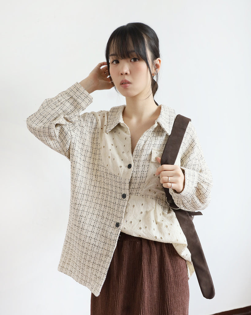 Mix Fabric Crochet Shirt